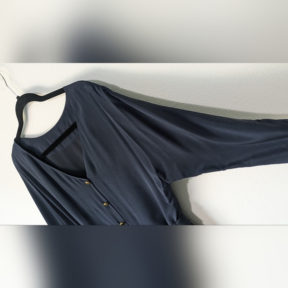 Eliza J NEW  100 % Silk Colorblock Crepe De Chine Navy Dress Belt Sz10 Knee Leng - Picture 7 of 13